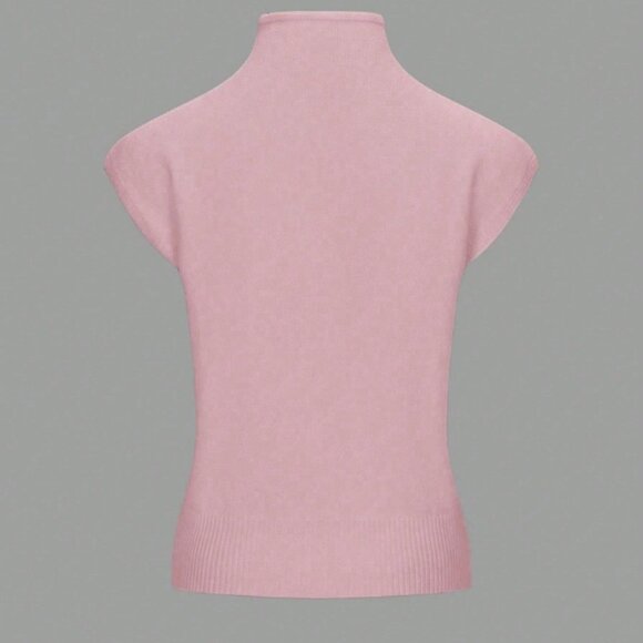 Pink French Style Women's High Neck Sweater Vest - Picture 2 of 6